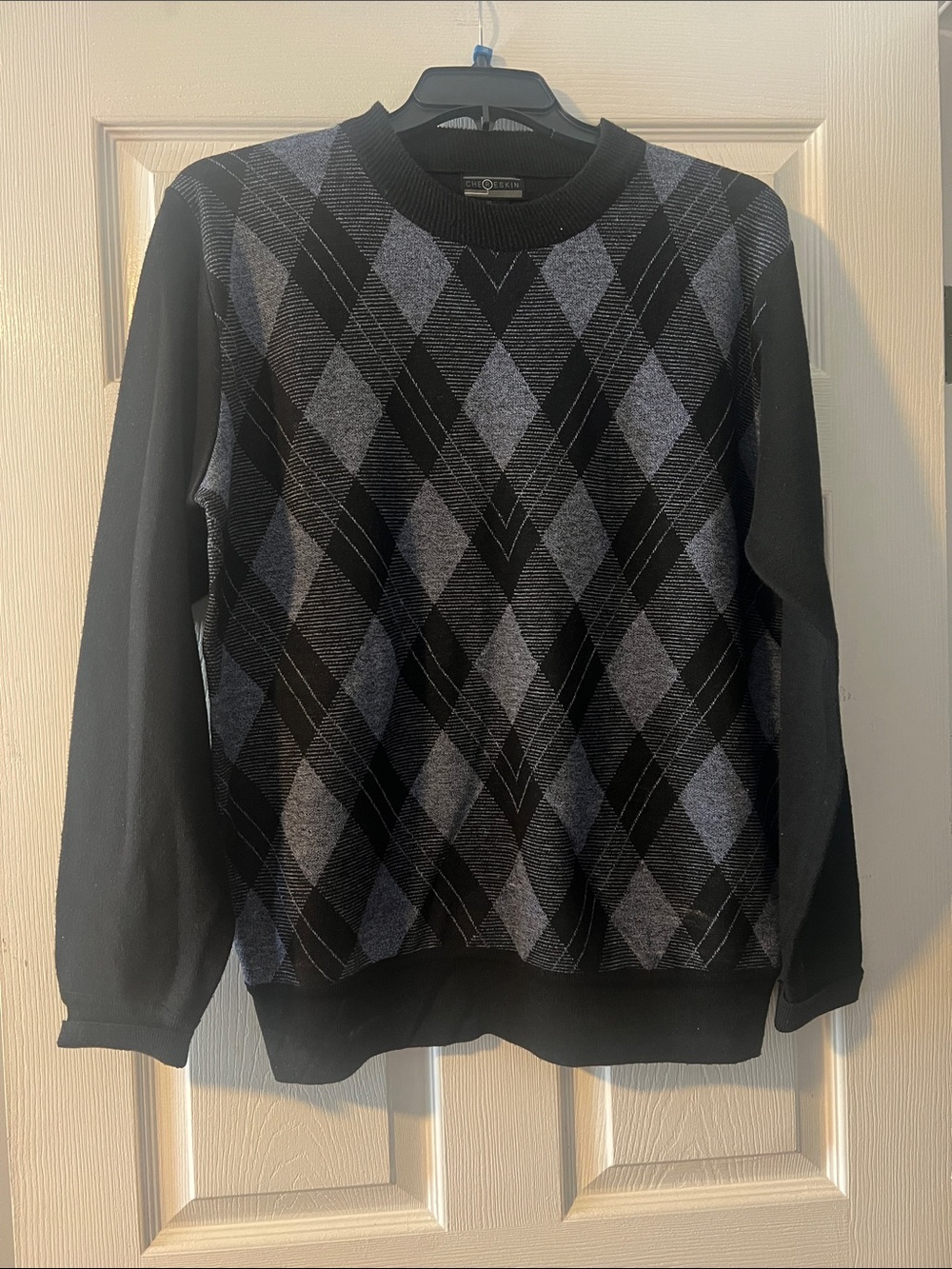 Men's Argyle Crewneck Sweater - Black & Gray